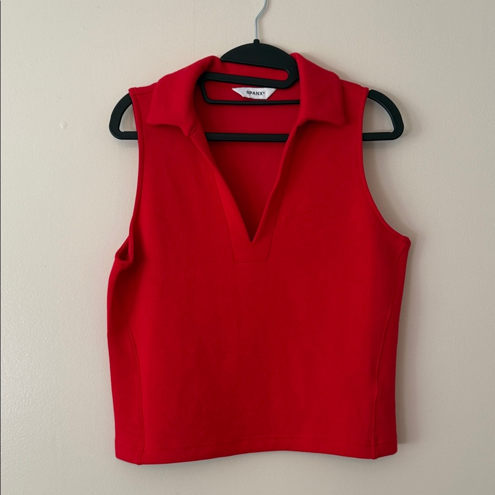 SPANX AirEssentials Sleeveless Polo Tank Top in Red Size Medium